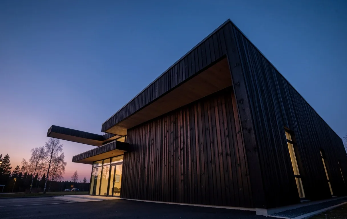 Architectural exterior at twilight